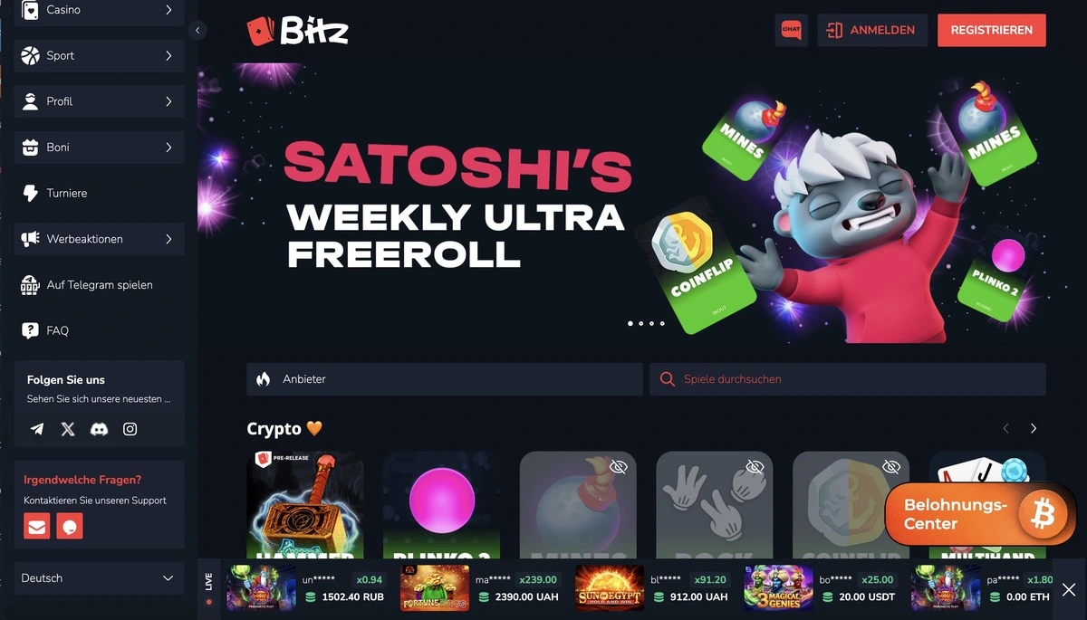 Bitz Casino — sofortige USDT-Auszahlungen
