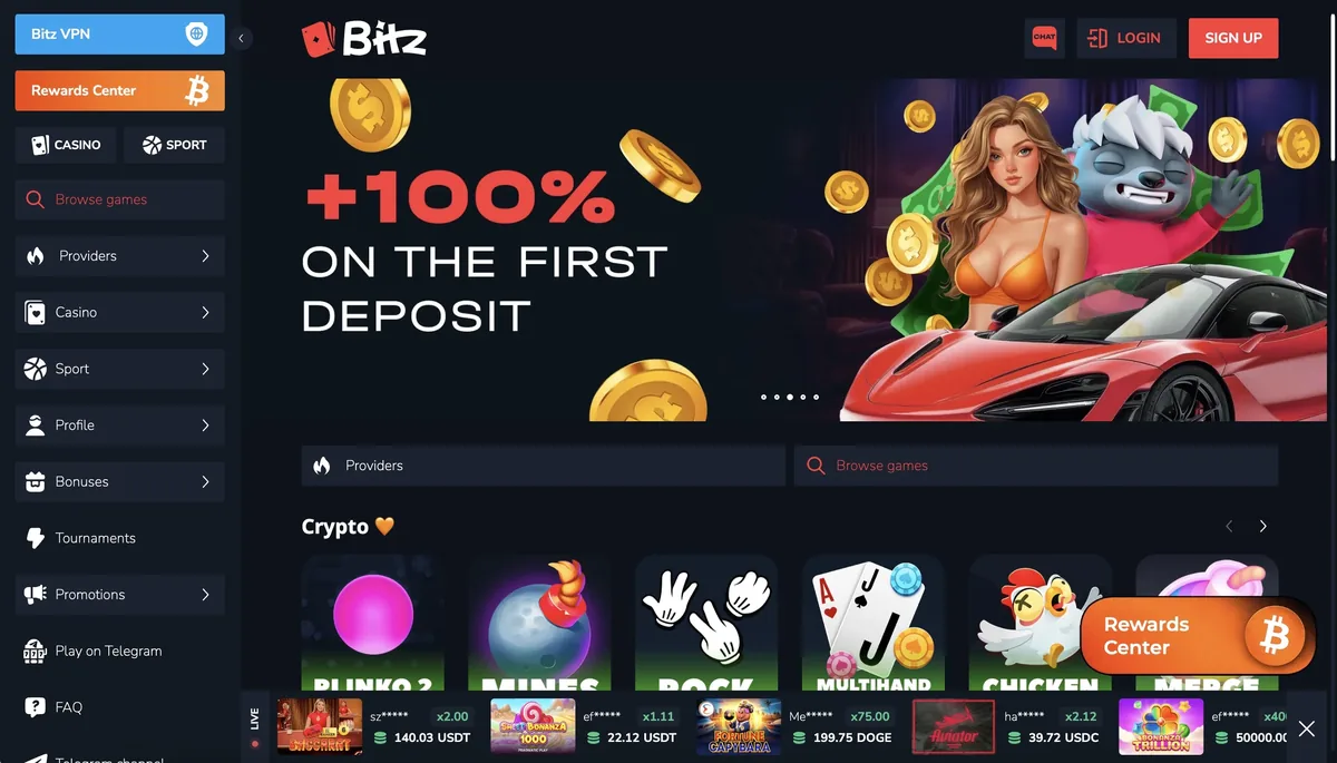 Bitz Casino - instant USDT withdrawal casino