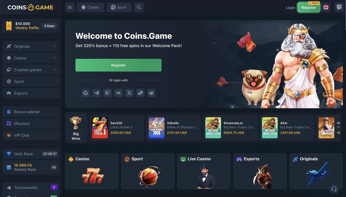 Coins.Game — fast USDT payout casino