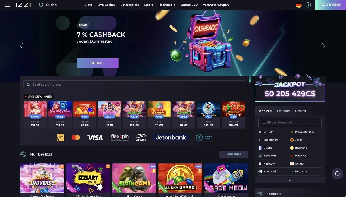 IZZI Casino — USDT-Casino mit modernem Design